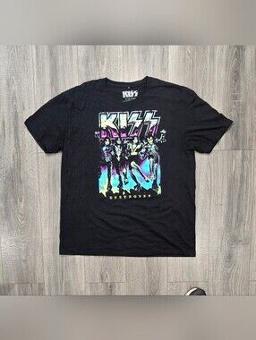 KISS Destroyer T-Shirt Men XL Black Neon Rock Band Graphic Tee